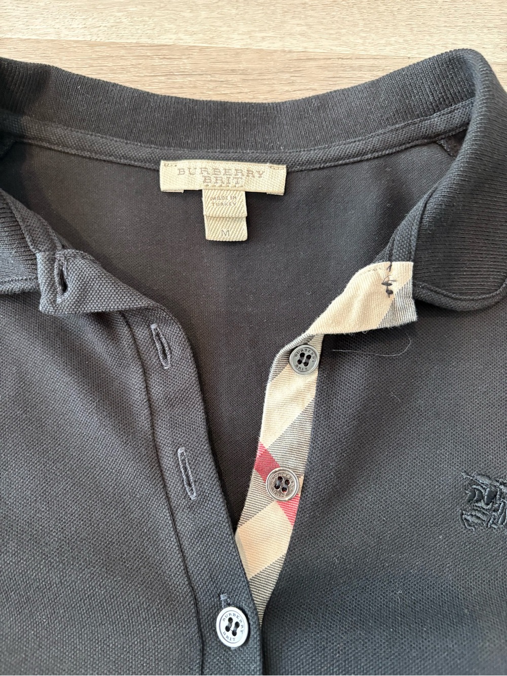 Burberry Black Polo with Signature Check Trim - Picture 5 of 5